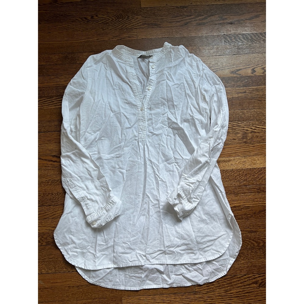 Madewell White Cotton Band Collar Popover Tunic Shirt Women Small